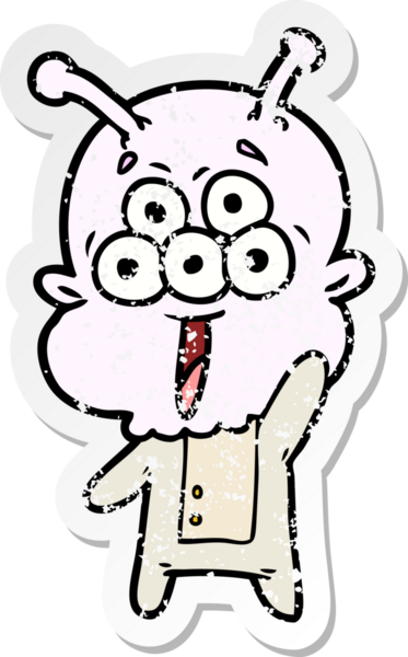 Bir insan tarafından çizilmiş mutlu çizgi film uzaylısının sıkıntılı çıkartması.