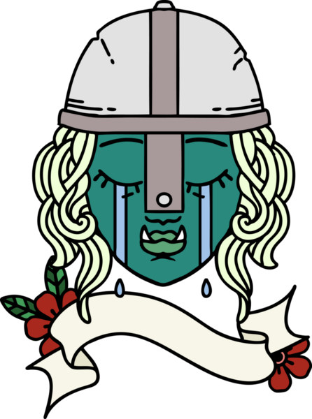 Retro Dövme Tarzı Ağlayan Ork Savaşçısı karakteri bir insan tarafından çizilmiş