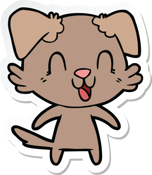 Bir insan tarafından çizilmiş gülen bir köpeğin çıkartması.