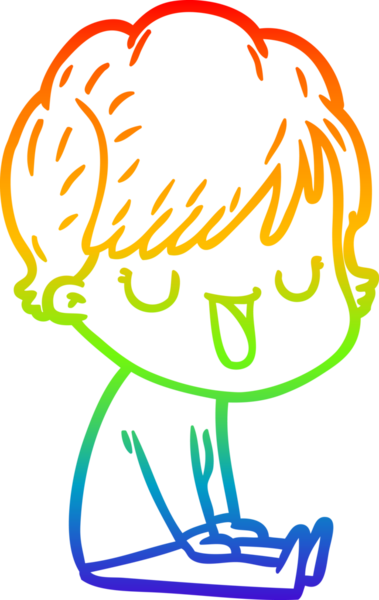 Gökkuşağı gradyan çizgi çizimi bir insan tarafından çizilmiş bir karikatür kadın