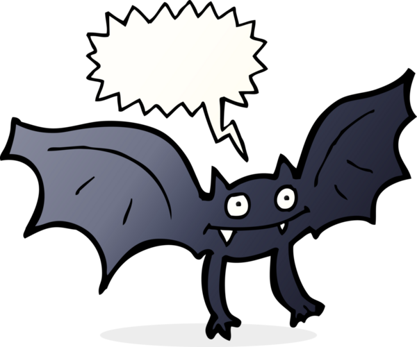 Bir insan tarafından çizilmiş konuşma balonlu vampir yarasa çizgi filmi.