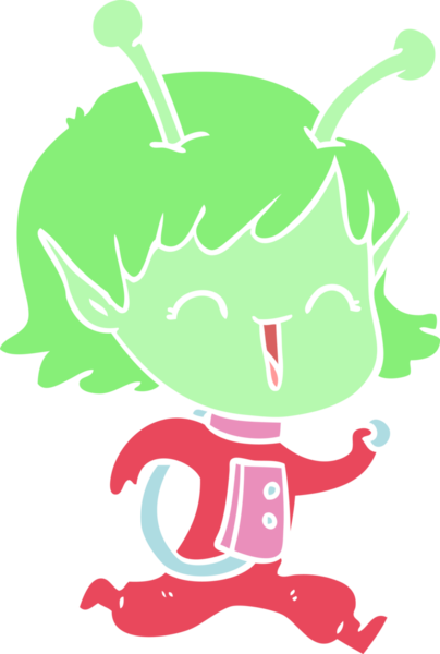 Bir insan tarafından çizilmiş düz renkli uzaylı kız çizgi filmi.