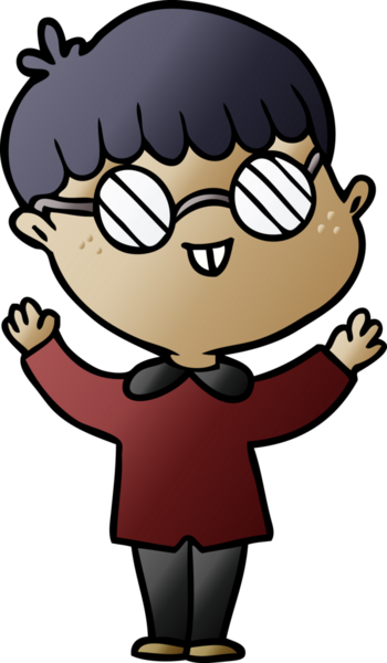 Bir insan tarafından çizilmiş gözlük takan çizgi film çocuğu.