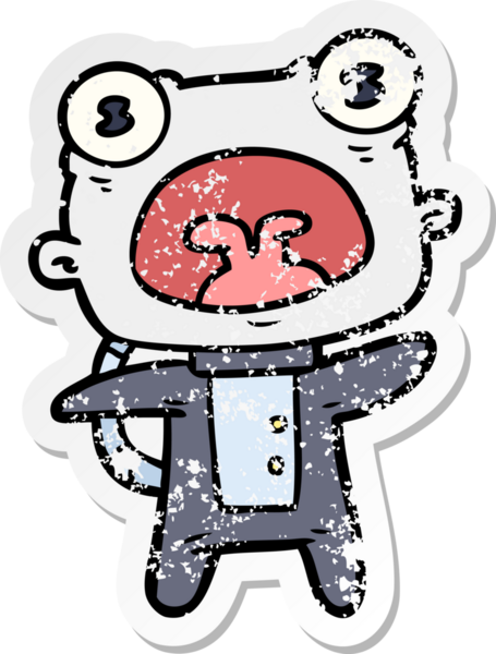 Bir insan tarafından çizilmiş garip uzaylı karikatürünün sıkıntılı çıkartması.