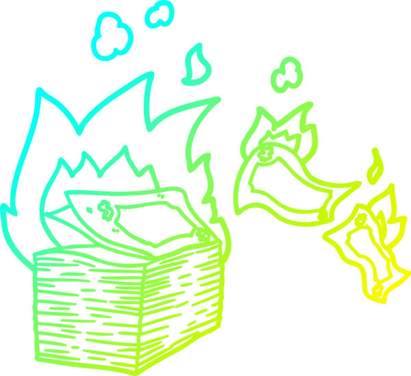 Bir insan tarafından çizilen yanan para karikatürünün soğuk gradyan çizgisi.