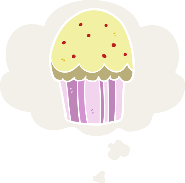 Düşünce baloncuğu olan, insan tarafından çizilmiş bir kek.