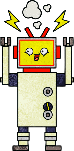 Bir insan tarafından çizilmiş dans eden bir robotun retro grunge dokusu.