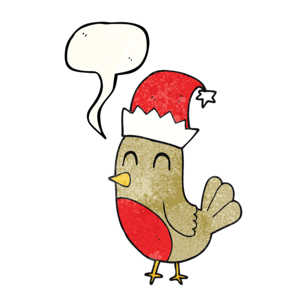 Bir insan tarafından çizilmiş serbest konuşma balonu desenli karikatür noel robini.