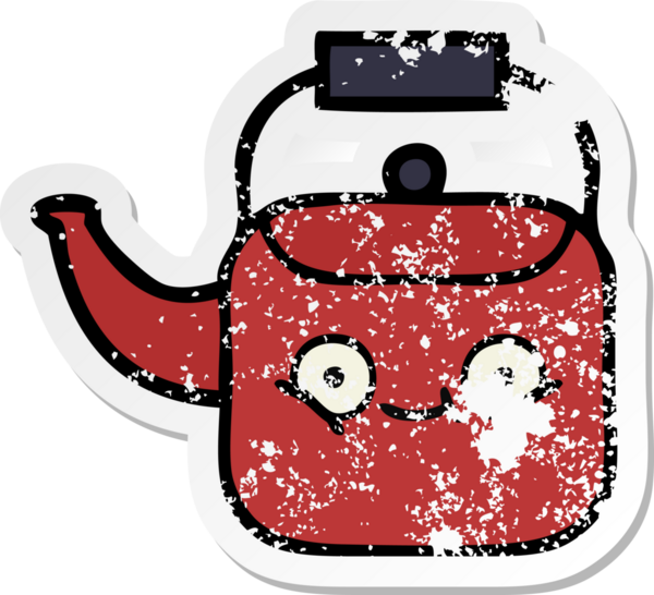 Bir insan tarafından çizilmiş tatlı bir çaydanlığın sıkıntılı çıkartması.