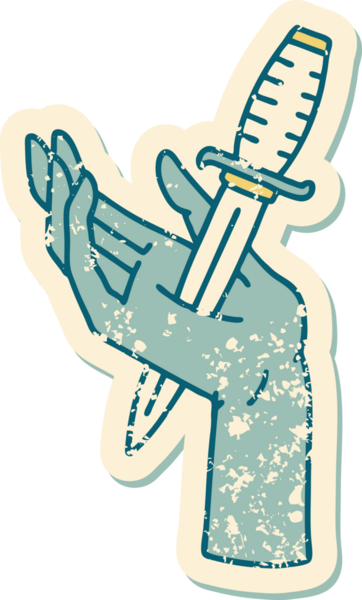 İnsan eliyle çizilmiş bir hançerin sembolik dövmeli görüntüsü.