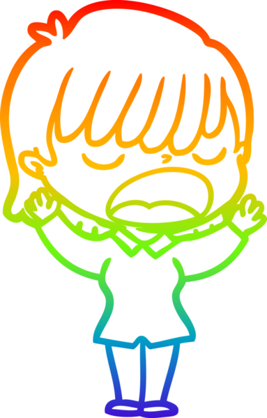 Gökkuşağı gradyan çizgi çizimi Bir insan tarafından yüksek sesle çizilen bir kadın karikatürü