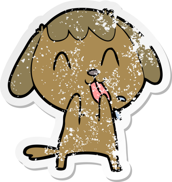 Bir insan tarafından çizilmiş şirin bir köpeğin sıkıntılı çıkartması.