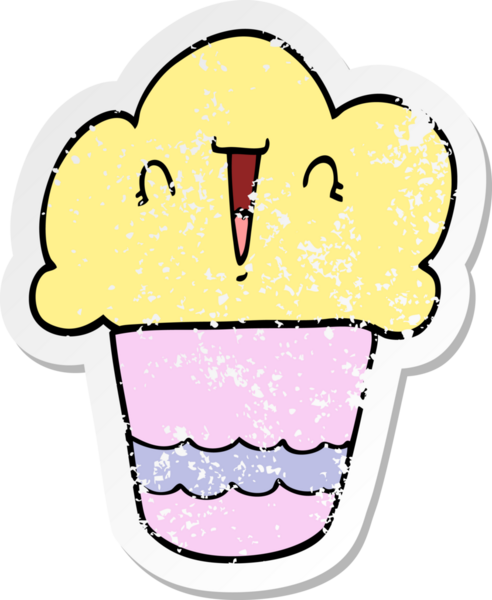 Bir insan tarafından çizilmiş karikatür kapkekinin sıkıntılı çıkartması.