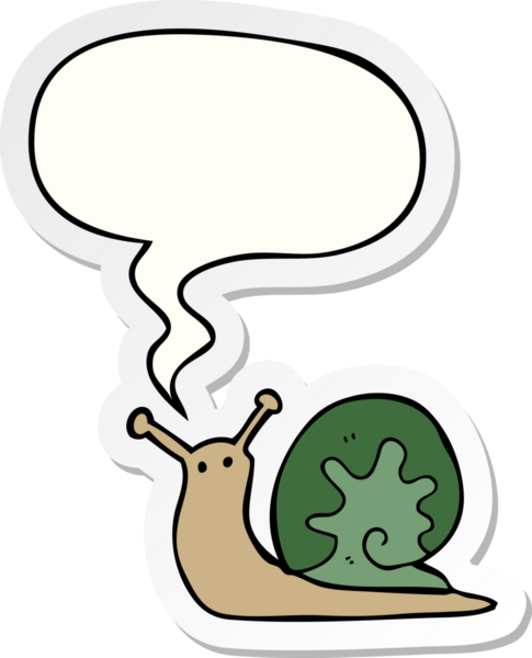 Bir insan tarafından çizilmiş konuşma balonu çıkartmalı çizgi film salyangozu.