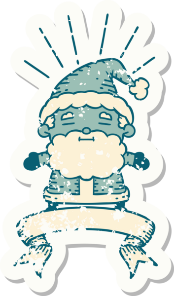 Bir insan tarafından çizilmiş eski bir dövme stili Noel Baba karakterinin eski çıkartması.