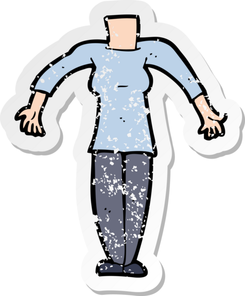 Bir insan tarafından çizilmiş bir karikatür kadın vücudunun gerilimli etiketi.