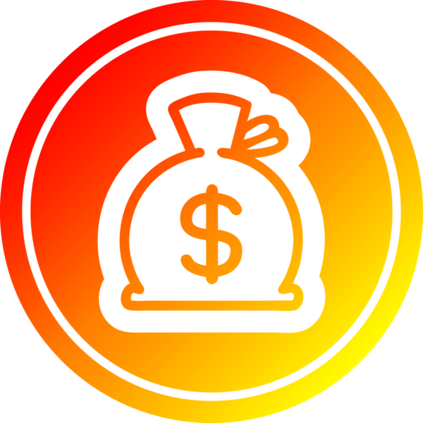 Para çuvalı dairesel simge sıcak gradyan bir insan tarafından çizilmiş