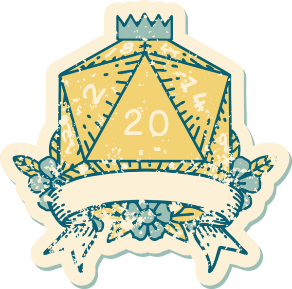 Retro Dövme Biçimi Doğal 20 kritik vuruş D20 zar bir insan tarafından çizildi