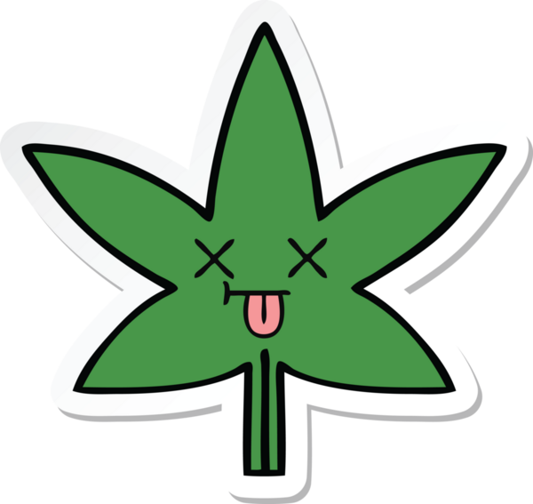 Bir insan tarafından çizilmiş marihuana yaprağının çıkartması.