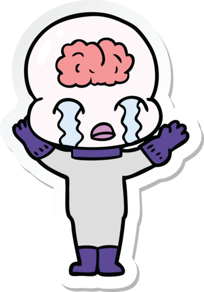 Bir çizgi film çıkartması. Bir insan tarafından çizilmiş büyük beyinli uzaylı ağlaması.