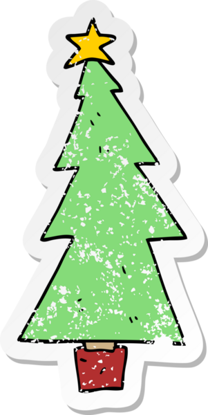 Bir insan tarafından çizilmiş karikatür Noel ağacının sıkıntılı çıkartması.