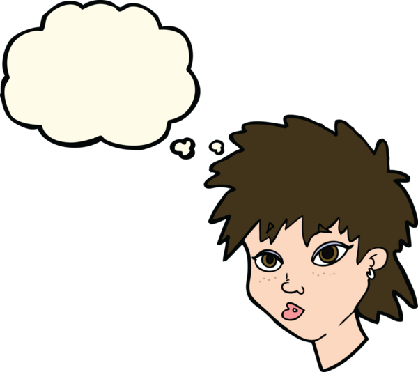 Bir insan tarafından çizilmiş düşünce baloncuğu olan meraklı kız.