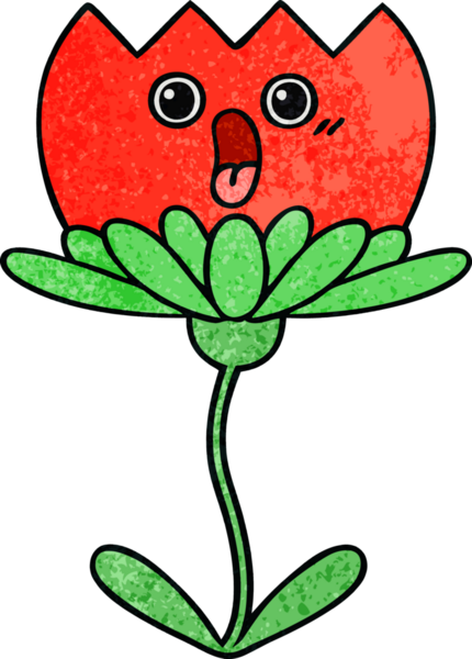 Bir insan tarafından çizilmiş bir çiçeğin retro grunge desen karikatürü