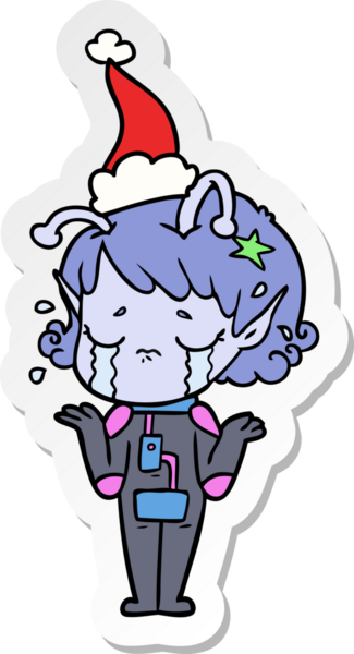 Bir insan tarafından çizilmiş, ağlayan, Noel Baba şapkası takan uzaylı bir kızın el yazısı.