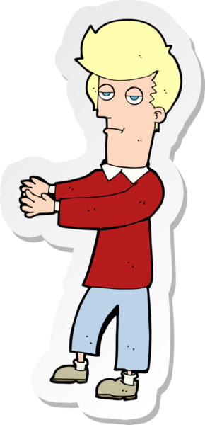 Çizgi film çıkartması. Sıkıcı bir adam. Bir insan tarafından çizilmiş yolu gösteriyor.