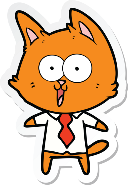 Bir insan tarafından çizilmiş gömlek ve kravat giyen komik bir çizgi film kedisinin çıkartması.