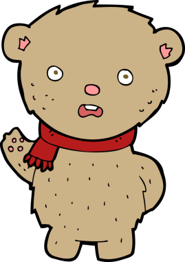 Bir insan tarafından çizilmiş eşarp takan oyuncak ayı çizgi filmi