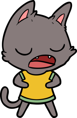 Bir insan tarafından çizilmiş konuşan kedi çizgi filmi.