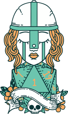 Retro Dövme Tarzı Ağlayan İnsan Dövüşçüsü Bir insan tarafından çizilmiş doğal bir D20 zar ile