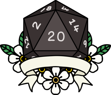 Retro Dövme Biçimi Doğal 20 kritik vuruş D20 zar bir insan tarafından çizildi