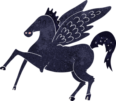 Bir insan tarafından çizilmiş sihirli uçan at.