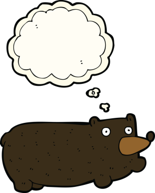 Bir insan tarafından çizilmiş düşünce baloncuklu komik çizgi film ayısı.