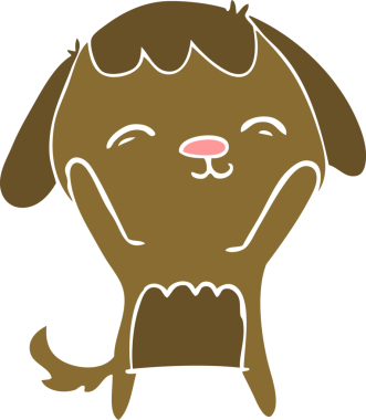 Bir insan tarafından çizilmiş mutlu düz renkli çizgi film köpeği.