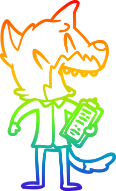 Gökkuşağı gradyan çizgisi bir insan tarafından çizilmiş gülen tilki satıcısının çizimi