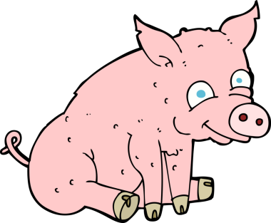 Bir insan tarafından çizilmiş mutlu domuz.