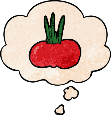 bir insan tarafından çizilmiş grunge desenli düşünce baloncuklu sebze çizgi filmi.