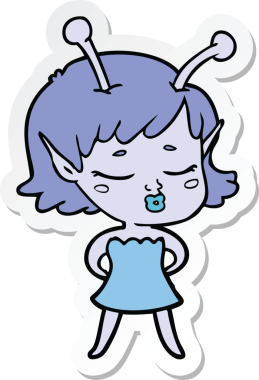 Bir insan tarafından çizilmiş şirin bir uzaylı kız karikatürü.