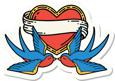 Geleneksel kırlangıç stili dövme çıkartması ve bir insan tarafından çizilmiş sancaklı bir kalp.