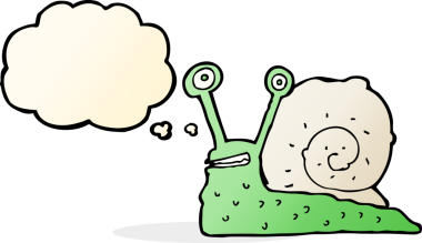 Bir insan tarafından çizilmiş düşünce balonlu çizgi film salyangozu.