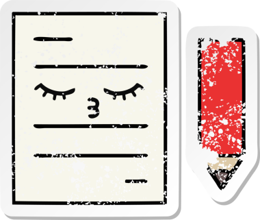 Bir insan tarafından çizilmiş şirin bir çizgi film test kağıdının sıkıntılı çıkartması.