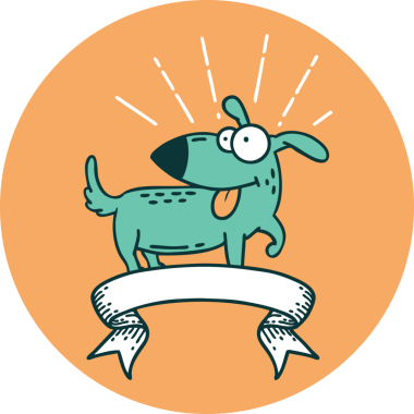 Bir insan tarafından çizilmiş dövme stili mutlu bir köpeğin simgesi.