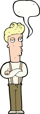 Bir insan tarafından çizilmiş konuşma baloncuğu olan etkilenmemiş bir adam çizgi filmi.