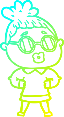 Bir insan tarafından çizilmiş gözlüklü bir karikatür kadın çizimi.