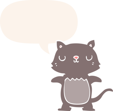 Konuşma baloncuğu olan çizgi film kedisi insan tarafından çizilmiş.