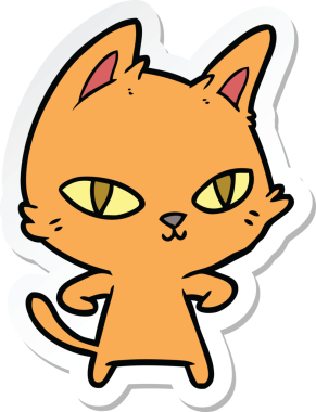 Bir insan tarafından çizilmiş çizgi film kedisinin çıkartması.