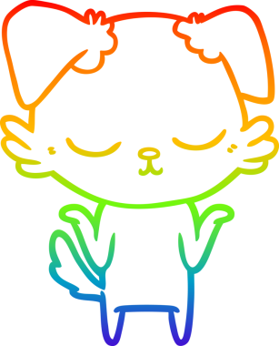 Gökkuşağı gradyan çizimi. Bir insan tarafından çizilmiş şirin bir köpek çizimi.